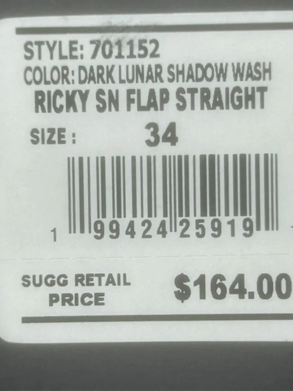 True Religion Ricky Jeans Men's 34x34 Dark Lunar Shadow SN Flap Straight Leg NEW